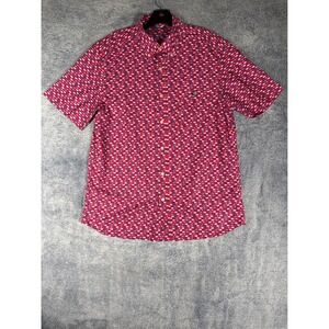 Vineyard Vines Mens Medium Performance Fish Print Short Sleeve Button Down Shirt